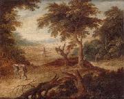unknow artist A wooded landscape with travellers and a horseman on a track Spain oil painting artist